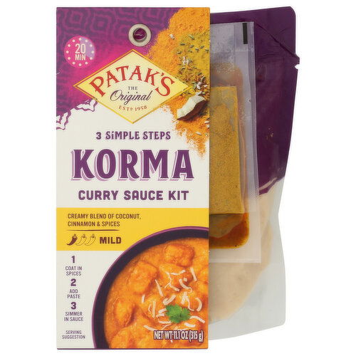 PATAK'S Korma Kit 3-Step Curry Sauce Kits - 11.1 Ounce