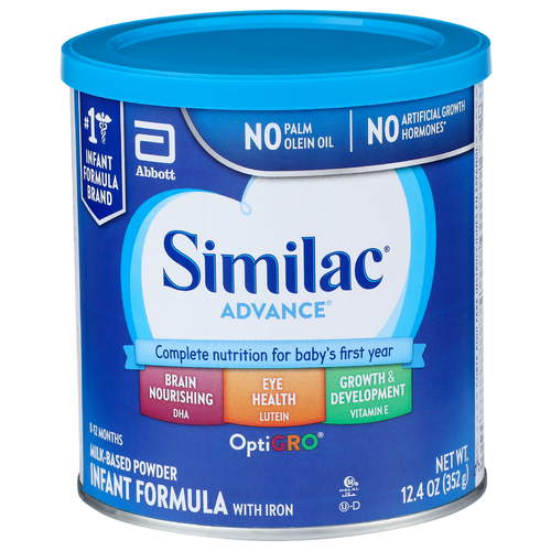 Similac Infant Formula with Iron, Milk-Based Powder, OptiGro, 0-12 Months - 12.4 Ounce