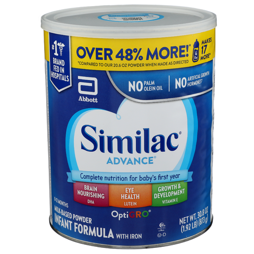 Similac Infant Formula, Optigro, Milk-Based Powder, 0-12 Months - 30.8 Ounce