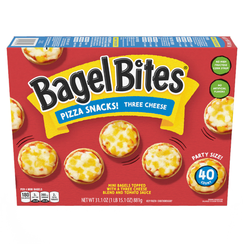Bagel Bites Three Cheese Mini Pizza Frozen Snacks, Box - 40 Count