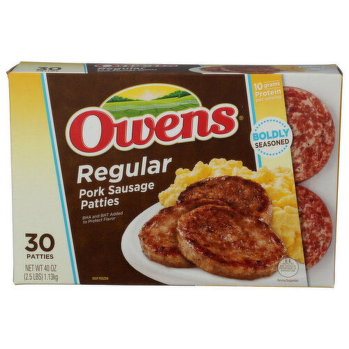 OWENS Regular Patties ® Pork Sausage - 1.333 Ounce - 30 Count