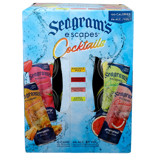 SEAGRAM'S ESCAPES Pineapple Mule, Strawberry Margarita, Grapefruit Paloma And Lemon Collins Cocktails Premium Flavored Malt Beverage - 12 Count