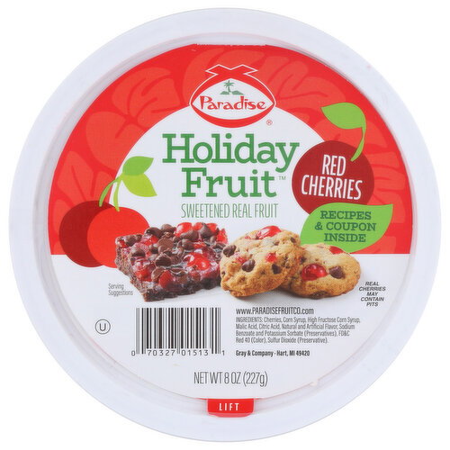 Paradise Candied Whole Red Cherries Holiday Fruit - 8 Ounce