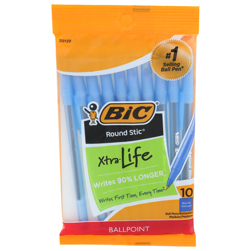 Bic Round Stic Blue Ink Ballpoint - 10 Count