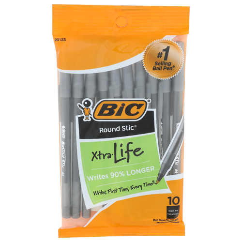 Bic Round Stic Black Ink Ball Pens - 10 Count