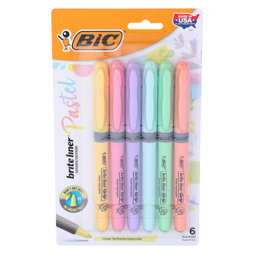 Bic Brite Liner Pastel Assorted Chisel Tip Highlighters - 6 Count