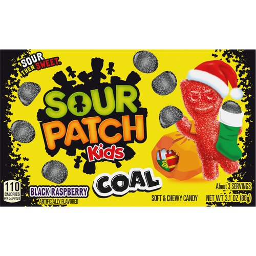 SOUR PATCH KIDS Black Raspberry Coal Soft & Chewy Holiday Candy - 3.1 Ounce