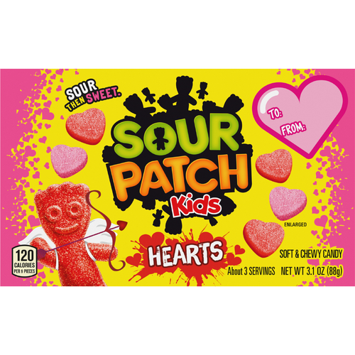 SOUR PATCH KIDS Assorted Soft & Chewy Valentines Day Candy Hearts - 3.1 Ounce
