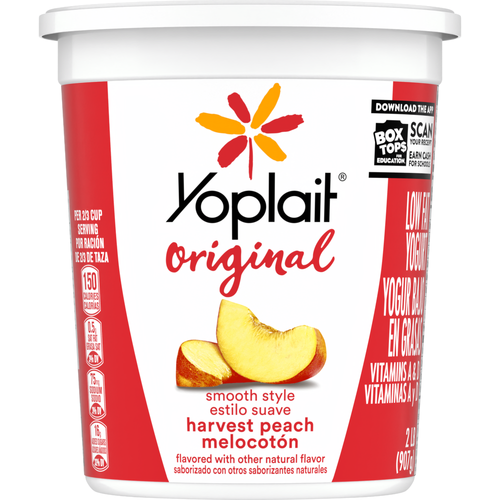 Yoplait Original Smooth Style Harvest Peach Flavored Low Fat Yogurt, Tub - 32 Ounce