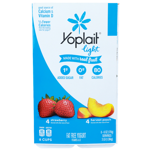 Yoplait Light Strawberry Harvest Peach Fat Free Yogurt - 6 Ounce - 8 Count