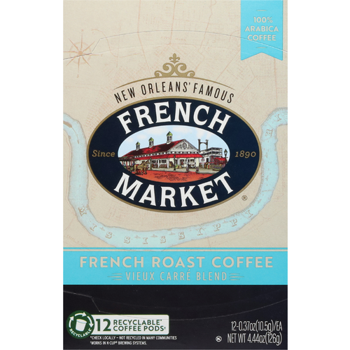 French Market Coffee Single Serve Roast Vieux Carre Blend - 12 Count
