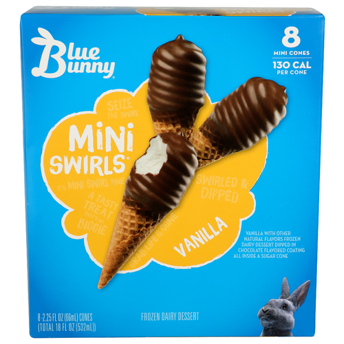 Blue Bunny Vanilla Mini Swirls Frozen Dairy Dessert - 2.25 Fluid Ounce - 8 Count
