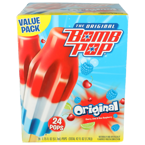 The Original Bomb Pop Cherry, Lime & Blue Raspberry Hawaiian Punch - 1.75 Fluid Ounce - 24 Count
