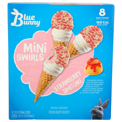 Blue Bunny Strawberry Shortcake Frozen Dairy Dessert Mini Swirls - 2.3 Fluid Ounce - 8 Count