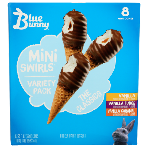 Blue Bunny Mini Swirls Vanilla Fudge Caramel The Classics Frozen Dairy Dessert - 2.25 Fluid Ounce - 8 Count