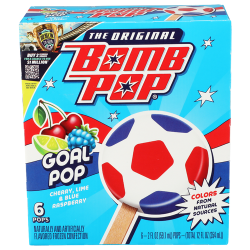 Bomb Pop Citrus Berry Raspberry, Lime, Cherry Goal Pop - 2 Fluid Ounce - 6 Count Image 1 of 4