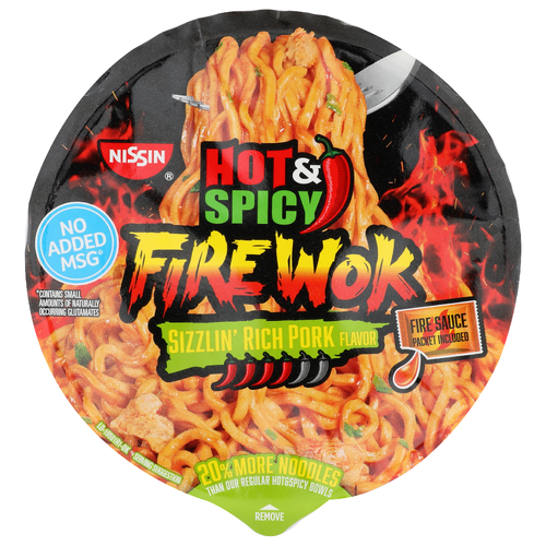 Nissin Hot & Spicy Sizzlin' Rich Pork Flavor Stir Fry Asian Noodles In Sauce - 4.37 Ounce