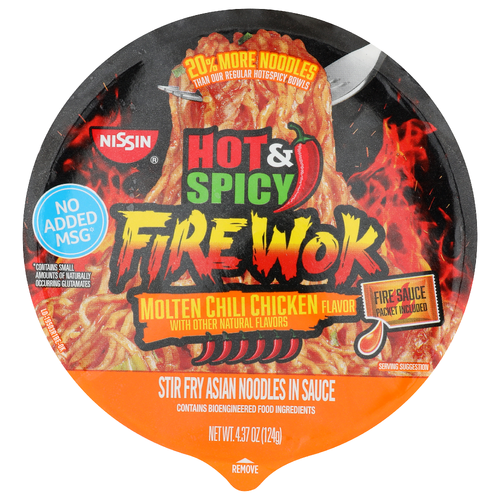 Nissin Hot & Spicy Molten Chili Chicken Fire Wok Stir Fry Asian Noodles In Sauce - 4.37 Ounce