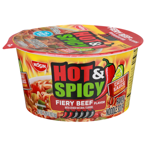 Nissin Fiery Beef Flavor Ramen Noodle Soup - 3.28 Ounce