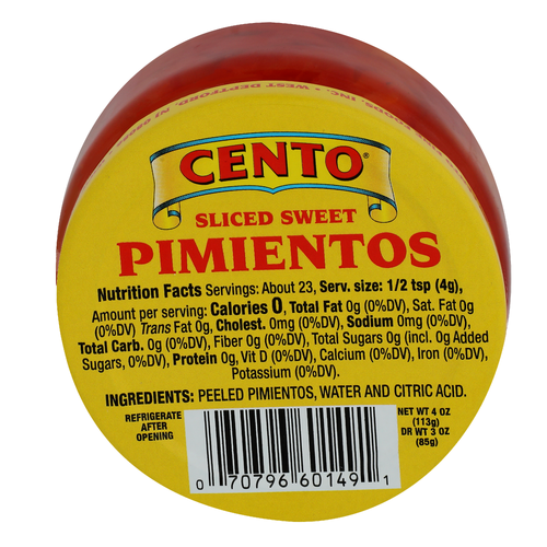 Cento Sliced Sweet Pimientos - 4 Ounce