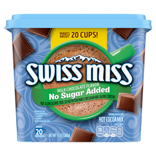 Swiss Miss Milk Chocolate Flavor No Sugar Added Hot Cocoa Mix Canister - 13 Ounce