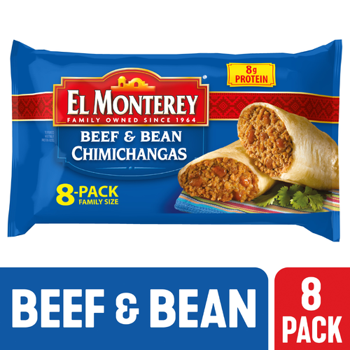 El Monterey Beef & Bean Chimichangas , Family Size Frozen - 3.8 Ounce - 8 Count