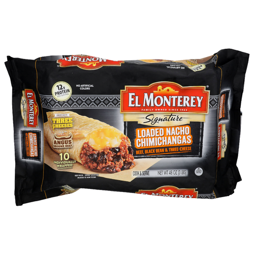 El Monterey Beef, Black Bean & Three-cheese Signature Loaded Nacho Chimichangas - 4.8 Ounce - 10 Count