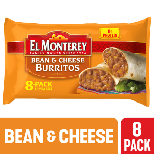 El Monterey Bean And Cheese Burritos , Family Size Frozen - 4 Ounce - 8 Count