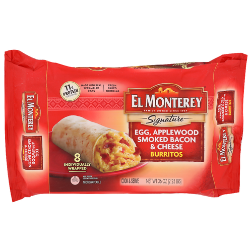 El Monterey Egg, Applewood Smoked Bacon & Cheese Signature Burritos - 4.5 Ounce - 8 Count