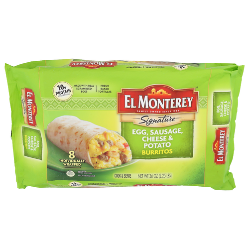 El Monterey Egg, Sausage, Cheese & Potato Signature Burritos - 4.5 Ounce - 8 Count