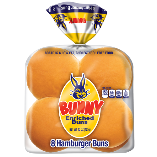 Bunny Bread Enriched Sliced White Hamburger Buns - 8 Count