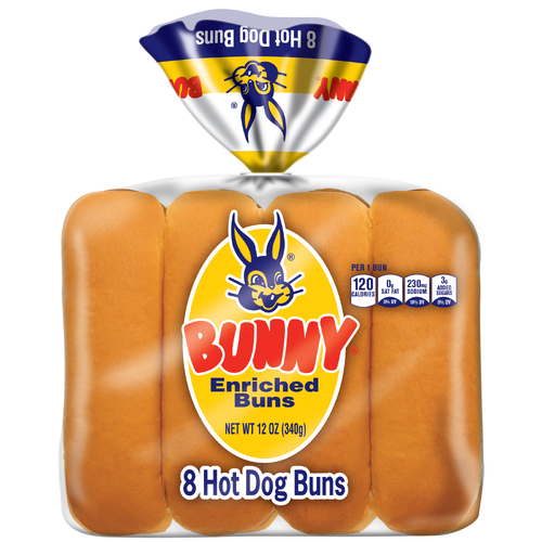 Bunny Bread Enriched Sliced White Hot Dog Buns - 8 Count