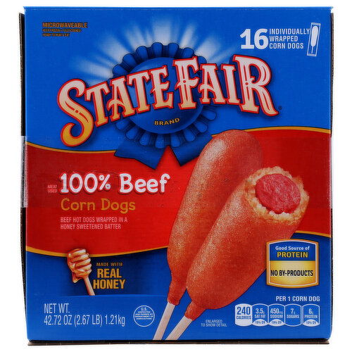 State Fair Beef Corn Dogs, Individually Wrapped, Frozen - 2.67 Ounce - 16 Count