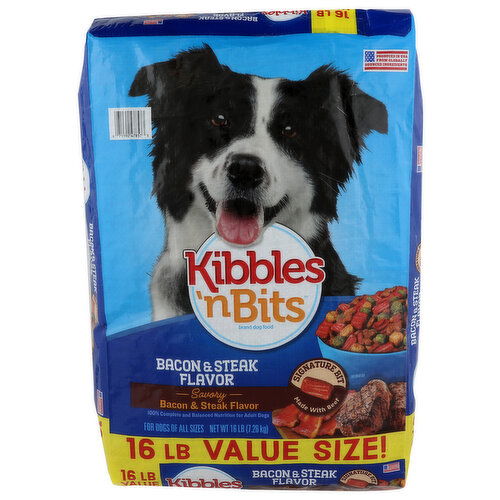 Kibbles 'n Bits Bacon & Steak Adult Complete Dry Dog Food - 16 Pound Image 1 of 4