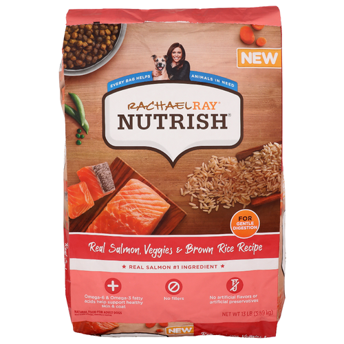 Rachael Ray Nutrish Real Salmon, Veggies & Brown Rice Recipe Natural Food For Adult Dogs - 13 Pound