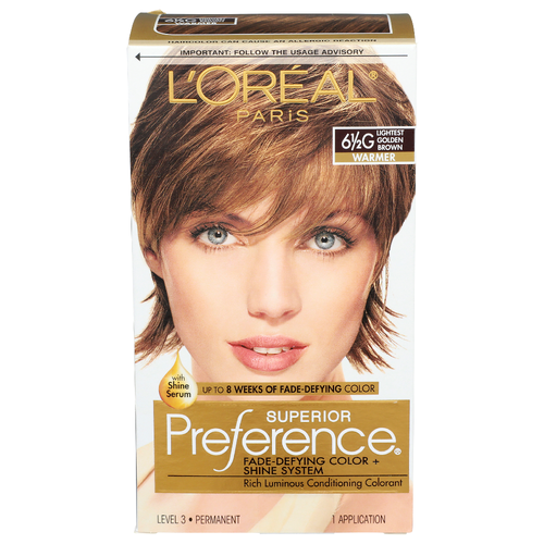 L'oreal Paris 6½g Lightest Golden Brown Warmer Level 3 • Permanent Fade-Defying Color + Shine System - 1 Count