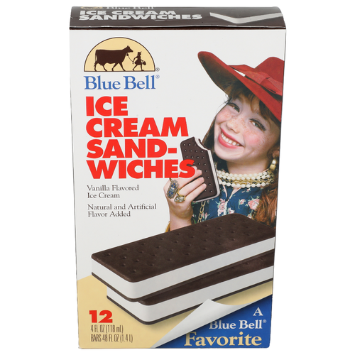 Blue Bell Vanilla Flavored Ice Cream Sandwiches - 4 Fluid Ounce - 12 Count