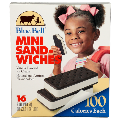 Blue Bell Vanilla Flavored Mini Sandwiches Ice Cream - 2.3 Fluid Ounce - 16 Count