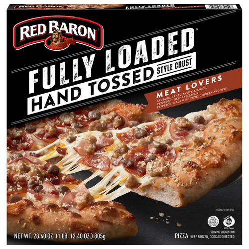 RED BARON® Loaded Lover's Frozen Pizza Fully Loaded™ Hand Tossed Style Crust Meat Lovers - 28.4 Ounce