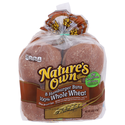 Nature's Own Whole Wheat Hamburger Buns - 1.875 Ounce - 8 Count