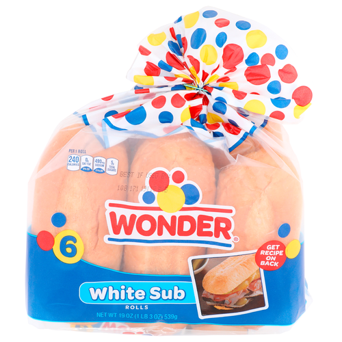 Wonder White Sub Rolls - 3.167 Ounce - 6 Count