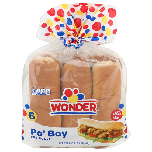 Wonder Po' Boy Sub Rolls - 3.333 Ounce - 6 Count