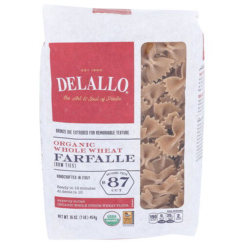 Delallo Organic Whole Wheat Farfalle 87 - 16 Ounce