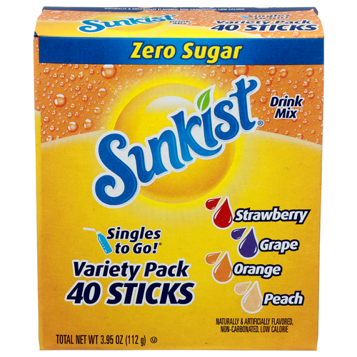 Sunkist Strawberry Grape Orange Peach Drink Mix - 0.099 Ounce - 40 Count