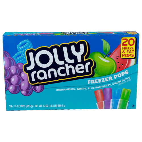 Jolly Rancher Watermelon, Grape, Blue Rasberry, Green Apple Freezer Pops - 1.5 Ounce - 20 Count