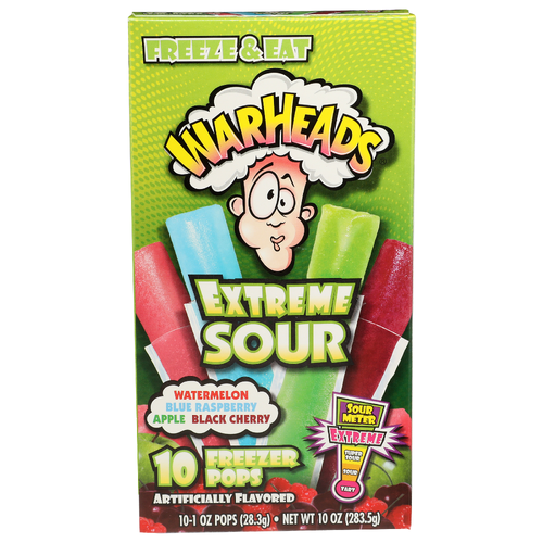 Warheads Watermelon Blue Raspberry Apple Black Cherry Extreme Sour Freezer Pops - 10 Ounce