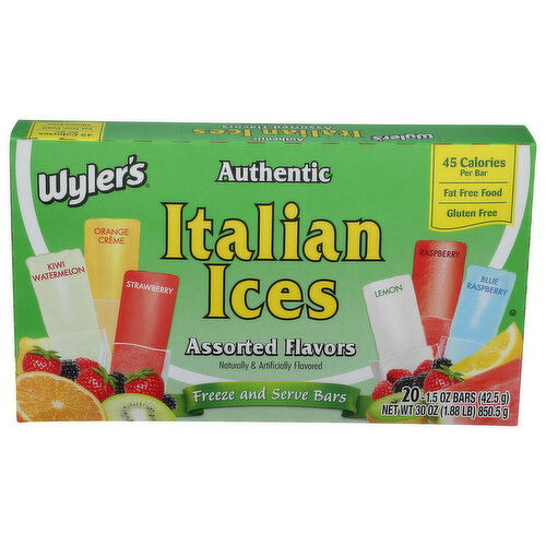 WYLER'S LIGHT Italian Ices Assorted Bars - 1.5 Ounce - 20 Count