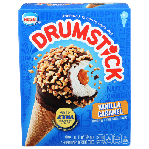 Nestle Drumstick Vanilla Caramel Frozen Dairy Dessert Cones - 4.525 Fluid Ounce - 4 Count