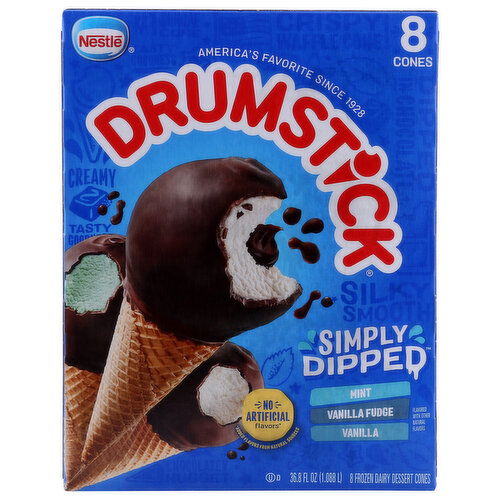 Drumstick Frozen Dairy Dessert Cones, Mintvanilla Fudgevanilla, Simply Dipped - 4.6 Fluid Ounce - 8 Count