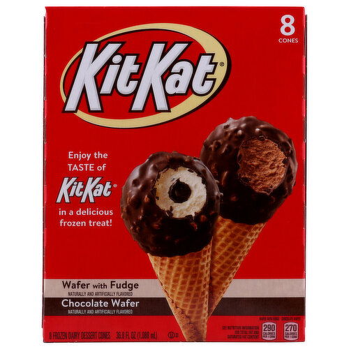Kit Kat Frozen Dairy Dessert Cones, Wafer With Fudgechocolate - 4.6 Fluid Ounce - 8 Count